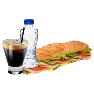 Καφές διπλής δόσης με απλό σάντουιτς και νερό